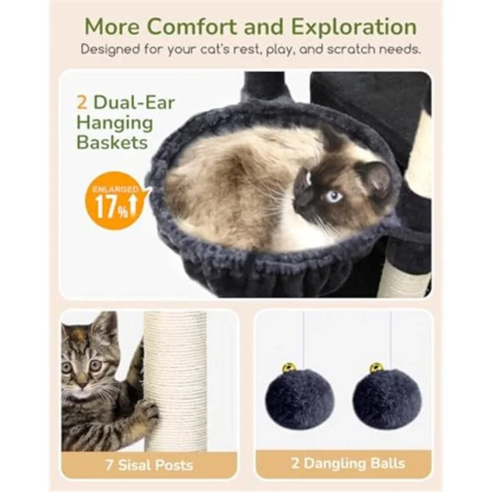 Heavy Duty Cat Tree Sturdy Cat Tower, Dark Gray, 74